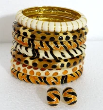 Vintage Kenneth Jay Lane 2006 Set Of 7 Enamel Animal Print Bracelets Signed Lot