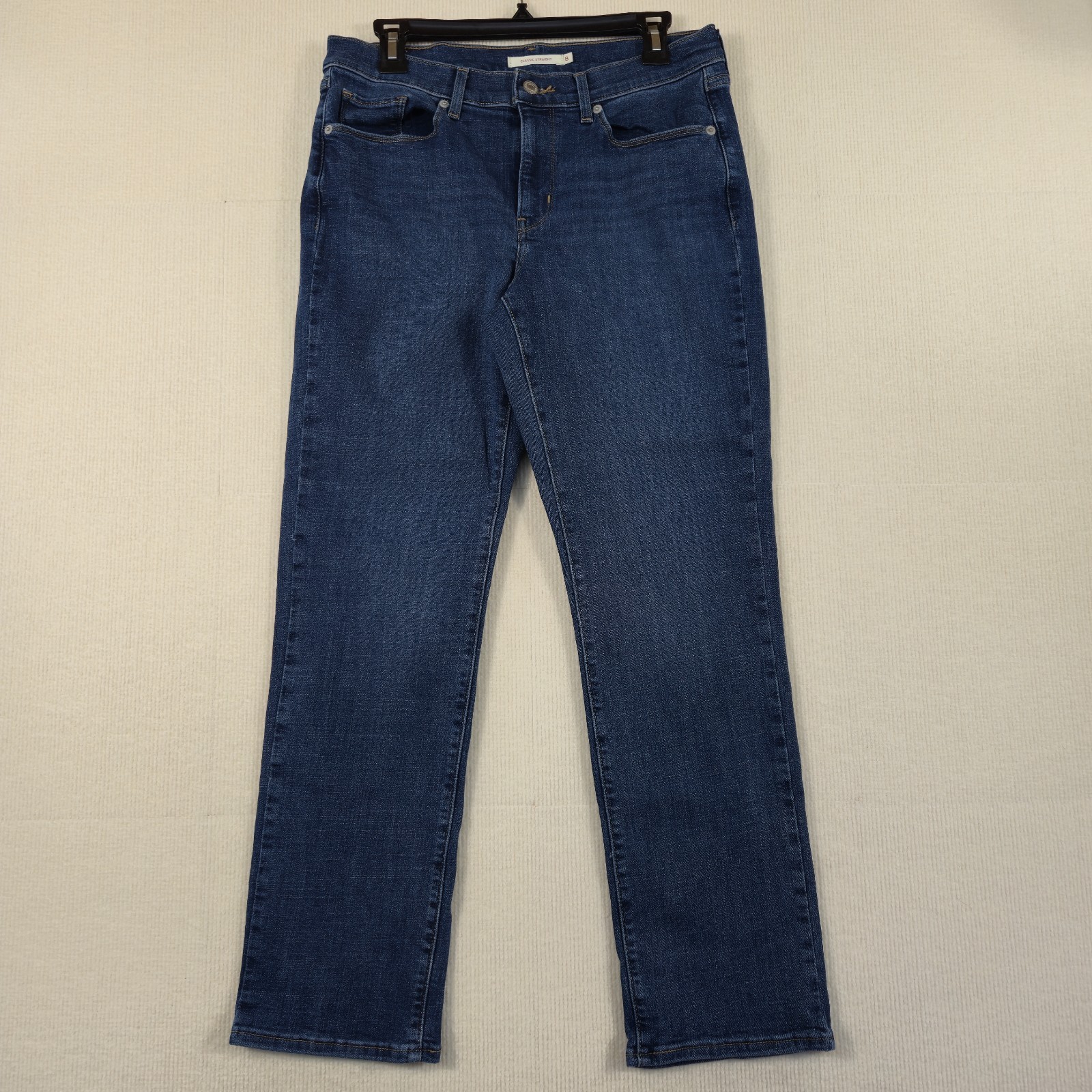 Women 8 Blue Denim High Rise Casual Travel Zip Fly