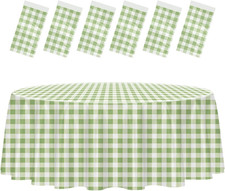 6 Pack Sage Green Gingham Tablecloth Disposable 84 x 84 Inch Sage Green and Whit