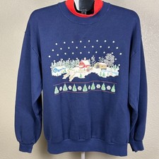 Vintage Jerzees Sweatshirt Womens Large Winter Village Graphic Made in USA 90s
