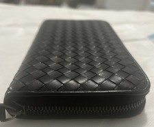 Bottega Veneta Black Intrecciato woven leather zip-around long wallet in EUC