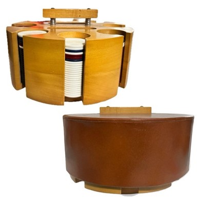 Vintage MCM Wood Poker Chip Carousel Caddy 1950s Rotating Holder 8in