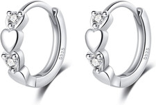 Solid 925 Sterling Silver Tiny Double Love Heart Hoop Earrings for Women Teen Gi