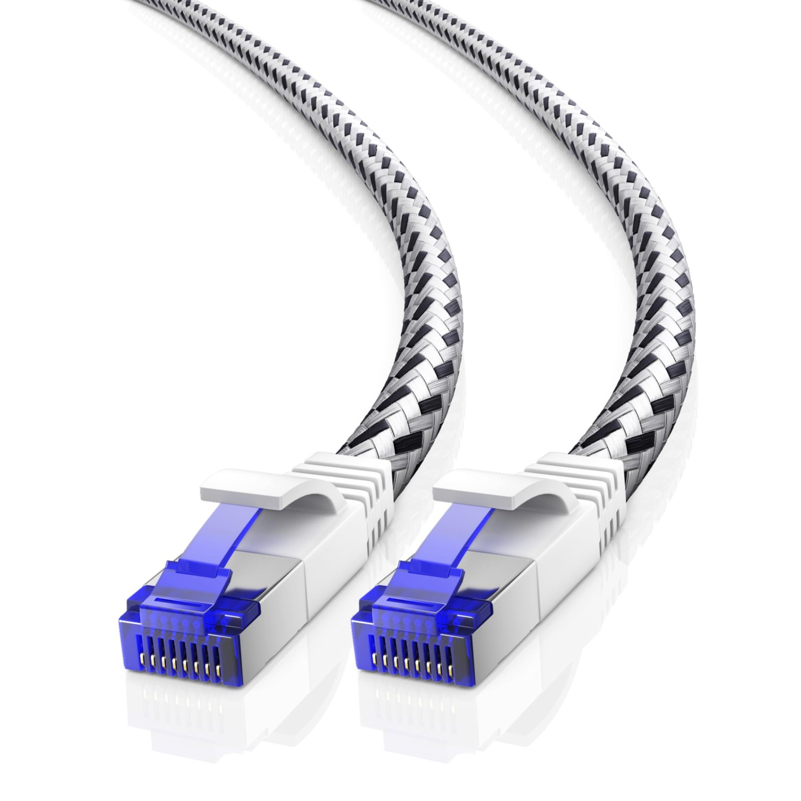 15ft White Cat7 Braided Ethernet Cable - High-Speed LAN Network Cord