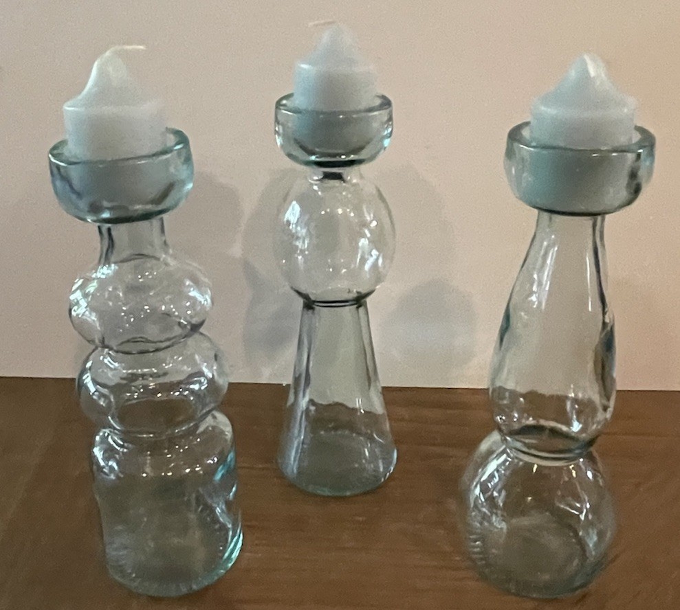 "3 Candelabros Vidrio Reciclado Tinte Verde 8"" Hecho en España Couronne Co.