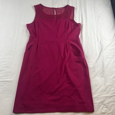 Fuchsia Sleeveless Sheath Dress Sheer Yoke Lined Stretch Back Zip Pockets READ