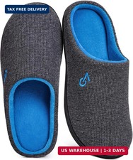 Men's Two-Tone House Slippers Memory Foam Indoor Rubber Sole Memory F
