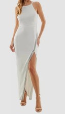 Bcx Women Ivory Juniors' High Slit Asymmetrical Sequin-Trim Gown Size M