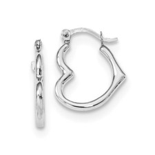 Real 14kt White Gold Heart Shaped Hollow Hoop Earrings