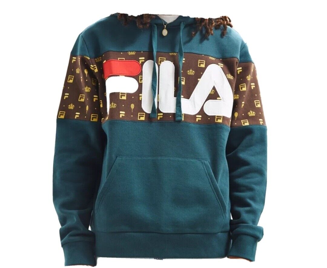 Sparsommelig skrubbe ægteskab FILA Urban Outfitters Monogram Logo Hoodie Sweatshirt Green Brown Pocket  Small for sale online | eBay