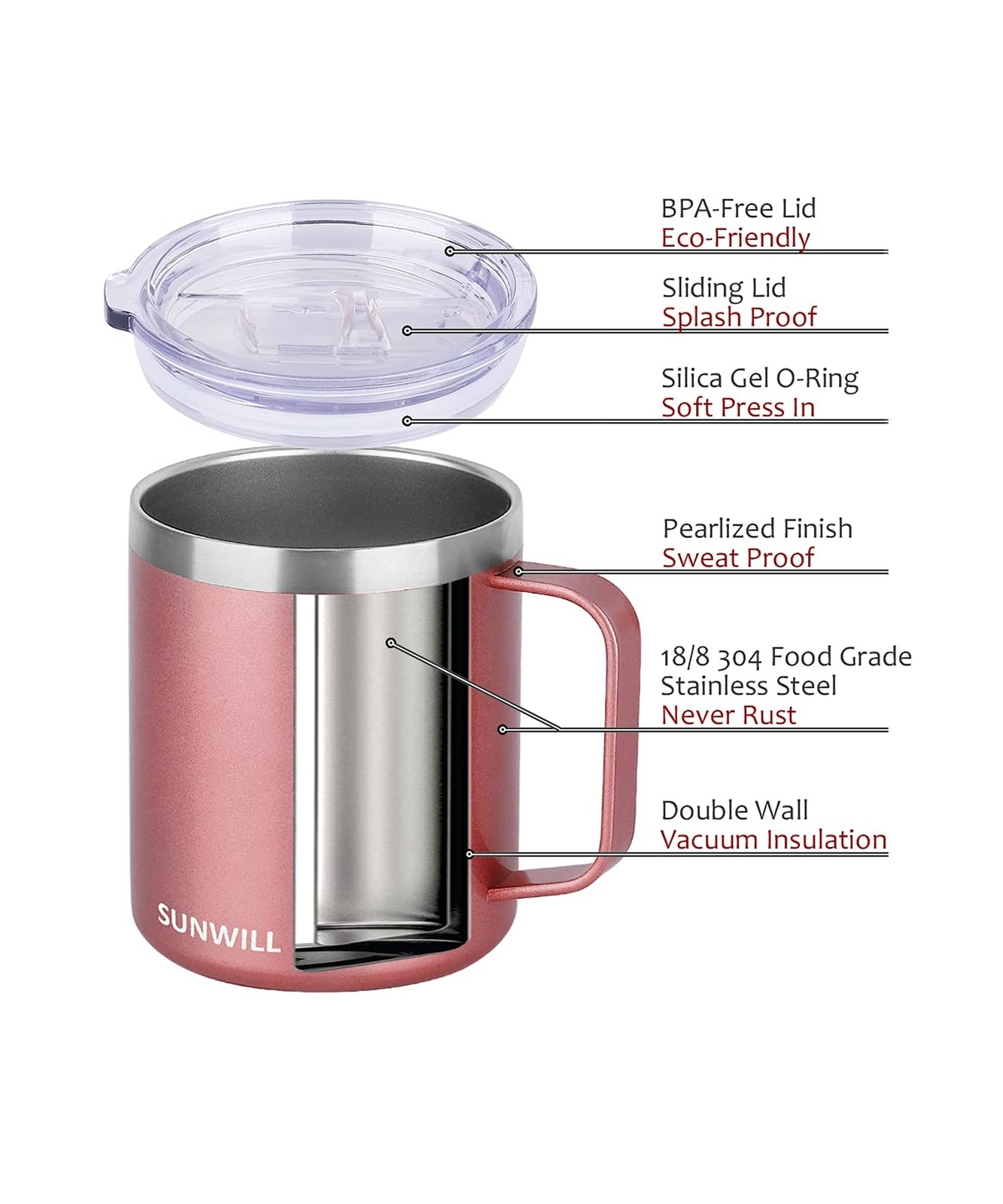 SUNWILL 14 oz Coffee Mug Set of 4, Vacuum Insulated Camping Mug with