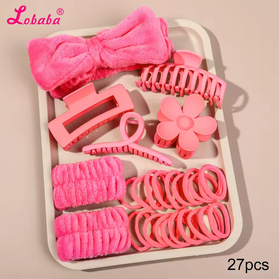 27-Piece Spa Headband Wristband Set with Hair Clips & Ties