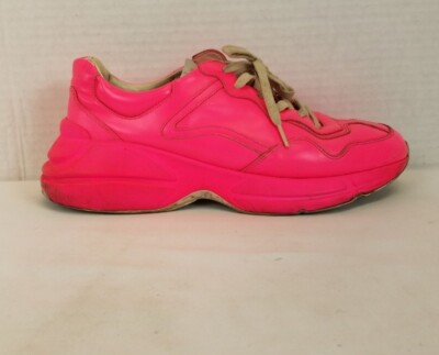 Used $790 Gucci Rhyton men's chunky low-top sneaker in neon pink US 9.5 UK 7.5