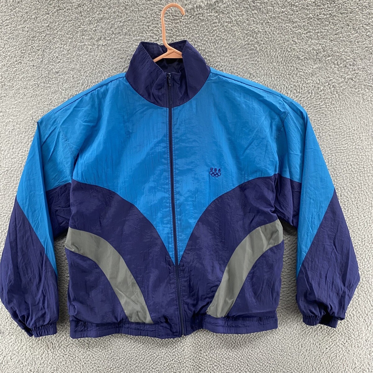 VINTAGE USA Olympics Jacket Men Large Blue Windbreaker Colorblock