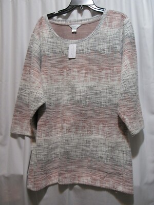 New! Christopher Banks, 8166, White, Rust, Pull-over Sweater, 24/26W 3X