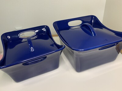 Set of Rachel Ray Cobalt Blue Stoneware Quart Baking Dish with  Lid EUC