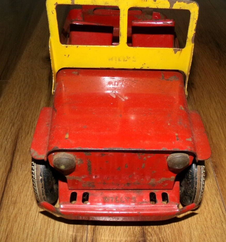 Antique Vintage 1940s 1950s Louis Marx Willys Jeep Pressed Steel