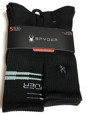 Spyder Mens Crew Black Socks Cushioned 5 Pairs Shoe Size 6-12