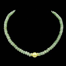 edle hellgrün Chrysopras-Kette Halskette mit Muschelkernperle BAILYSBEADS®