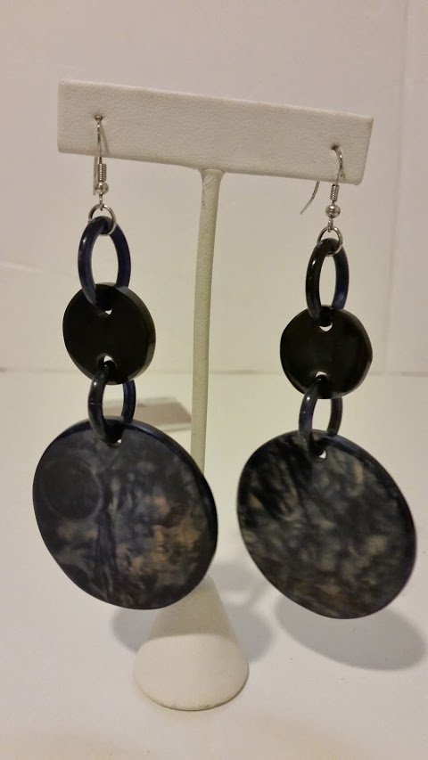 Gorgeous 100% buffalo horn custom extra chunky and long navy and black earrings
