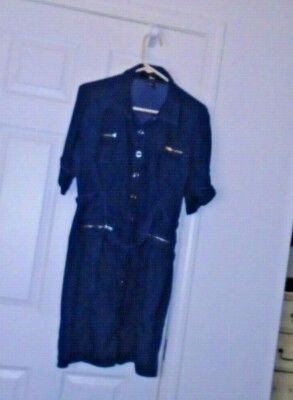 Drama Gold Plus  Denim Button Up Shirt Dress Collar 3/4 Sleeve Western sz Large 