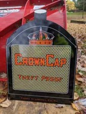 VINTAGE CROWN RATIATOR CAP "THEFT PROOF" Heavy PORCELAIN ENAMEL SIGN 12" X 8"