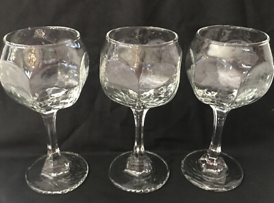 3 RARE 6'' LIBBEY ROCK SHARPE WINE HOCK GLASSES CHIVALRY PATTERN TEXTURED DESIGN 
