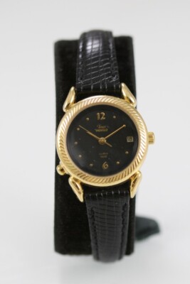 Timex Damen Uhr Gold Edelstahl Leder Schwarz WR Batterie Licht Datum Quarz