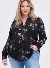 NWT TORRID  6X 30  Blouse Georgette Floral Black V-neckline Long Sleeve Top