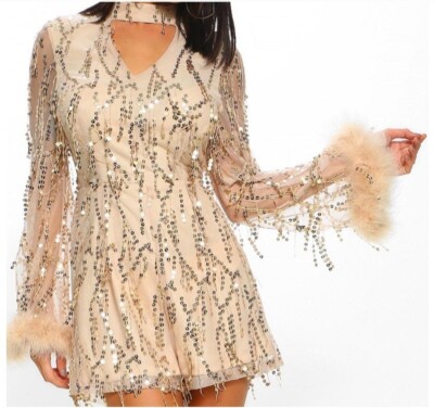 V Neck Gold Playsuit Uk Pink Boutique Rose Gold Sequin Tassel