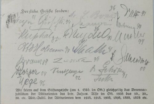 34499 Postcard From Bromberger Gymnasiasten-Abend Berlin 1938 With Signatures