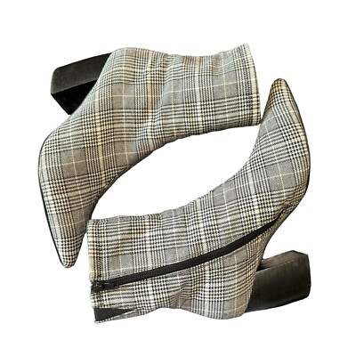 Jeffrey Campbell Sport Fabric Plaid Side Zip Pointed Toe Ankle Boots size 