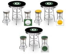 MLB Black Bar Table Set Team Logo Table Top Backless Colored Vinyl Swivel Seats 