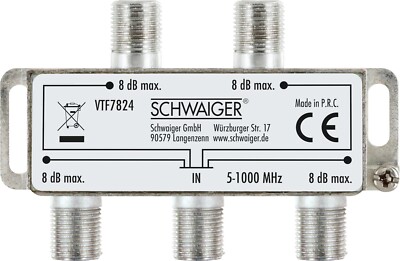 Schwaiger VTF 7824 Verteiler 4-fach  5-1000MHz 8dB Silber Splitter NEU