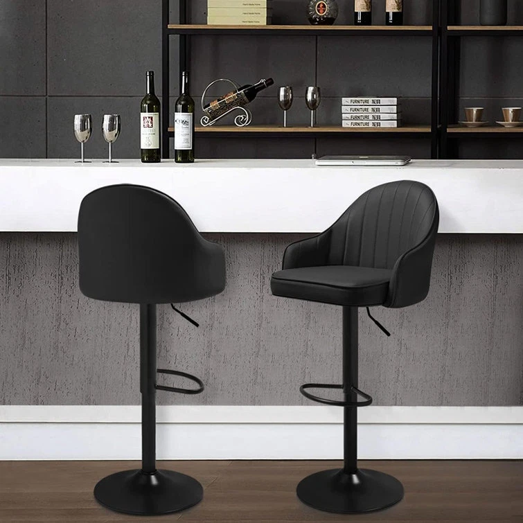 BAR STOOLS BLACK GREY GAS LIFT SWIVEL HOME BREAKFAST COUNTER CHAIR PU LEATHER x2 - Image 4 of 4