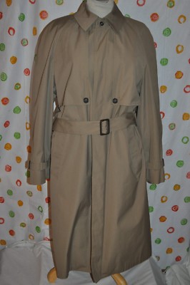 LONDON FOG Men 40 Reg brown all weather TRENCH COAT plaid liner