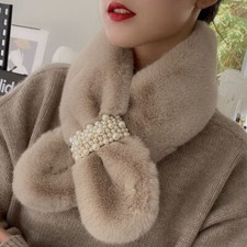Winter Women Luxury Faux Thick Fur Fluffy Pearl Ladies Scarf Neck Warmer Wrap