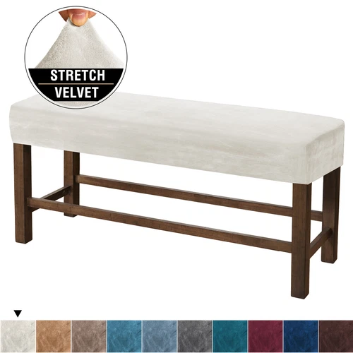 Velvet Elastic Bench Cover Rectangle Bench Footstool Cushion Protector Slipcover - Picture 23 of 30