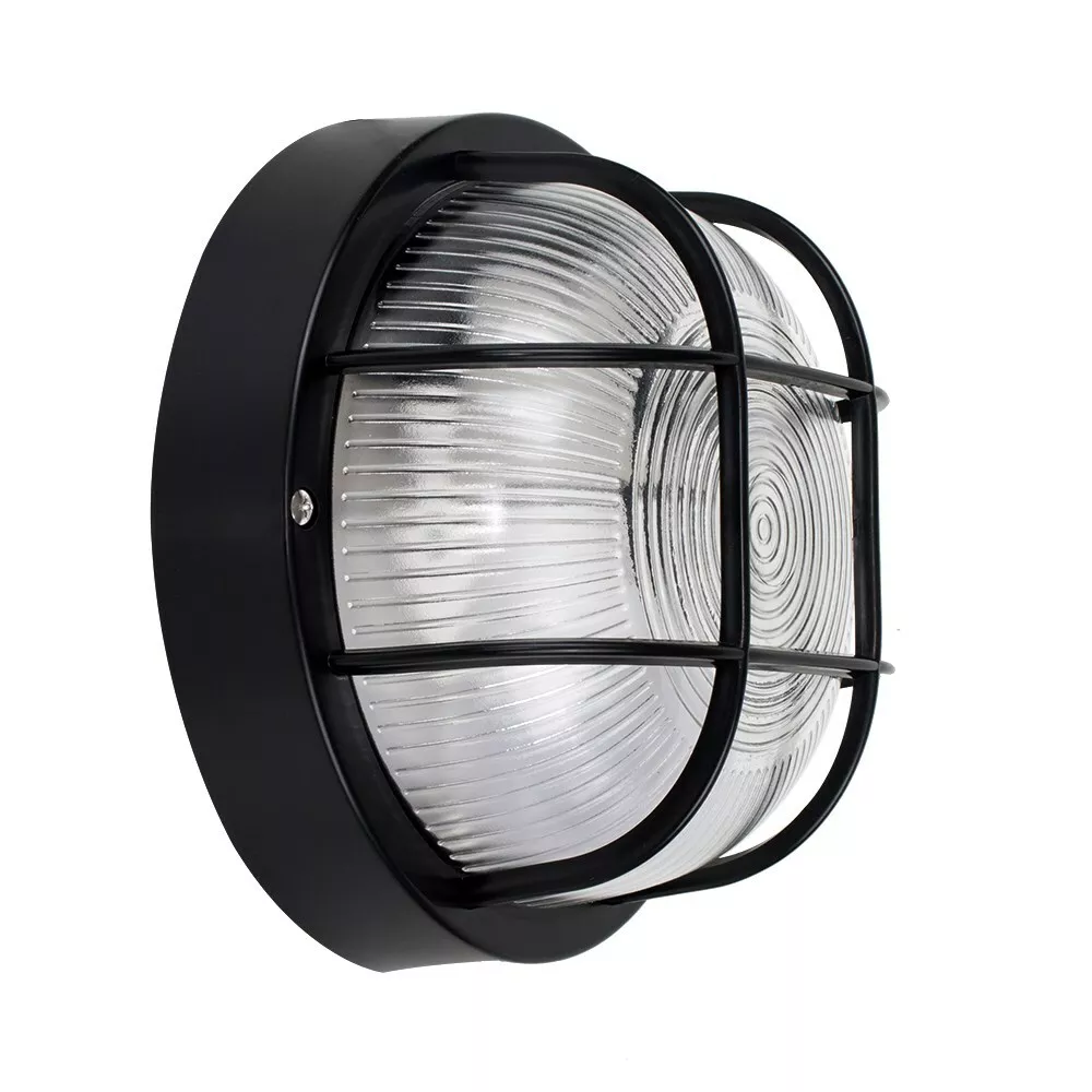 IP44 Round Black Outdoor Garden Exterior Security Bulkhead Wall Light Lights NEW