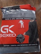 GEKO Size XXL New Thermal Underwear Set Long Johns Top Bottom 100% cotton GRAY