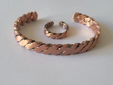 Solid Copper Magnetic Bracelet Ring Set Twisted Arthritis Pain Therapy Cuff Ring