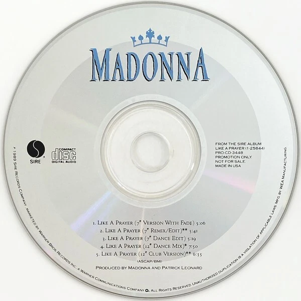 Madonna - Like A Prayer - PRO-CD-3448 - US PROMO 5 Tracks CD - Imagem 3 de 3