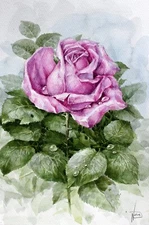 Rose Original Watercolor Painting Pink Purple Flowers Artwork Floral Art