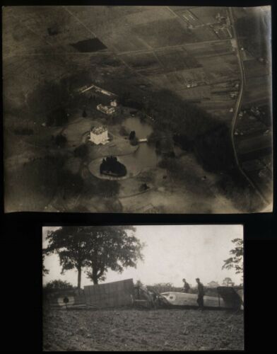 Erster Weltkrieg Royal Flying Corps Luftaufnahme von Mansion, Ashford & abgestürztem Flugzeug - Bild 1 von 1