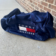 Vintage 90 s Tommy Hilfiger Duffle Bag Large Navy Blue Weekender Gym Bag