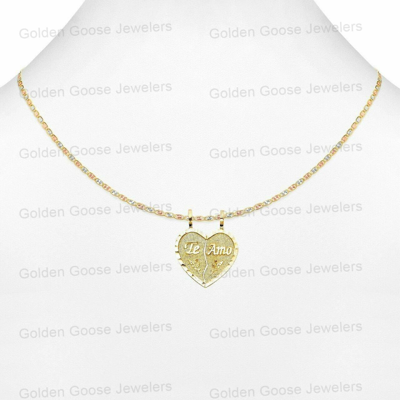 Ciondolo in vero oro giallo 14 kt Te Amo cuore spezzato ciondolo catena Valentino