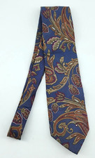 Christian Dior Monsieur Blue Gold Floral Paisley Necktie 100% Silk Tie USA Made