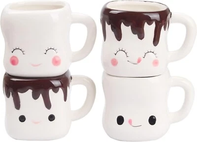 YHRJWN Mug- Marshmallow Cartoon tea cup 4 pack Hot Chocolate Cocoa Mugs Gifts