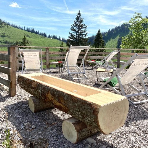 Holzbrunnen Wendelstein Wassertrog mit Rinde Garten Blumen 150 cm x ca. 43 cm - Bild 8 von 11