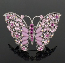 Lg Butterfly Purple Austrian Rhinestone Hair Barrette Clip Ponytail Holder B110
